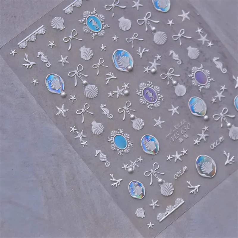 1pcs 5D Luxury Crystal Diamond Nail Art Stickers White Gold Bronzing Starfish Shells Pearl Nail Stickers Art Decorations Decals