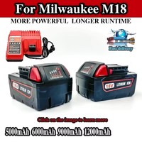 For Milwaukee M18 Power Tool Battery, Charger, BR, XC, 18V, 5000mAh-12000mAh M18B5, 48-11-1860, Built-in 18650 10C Battery