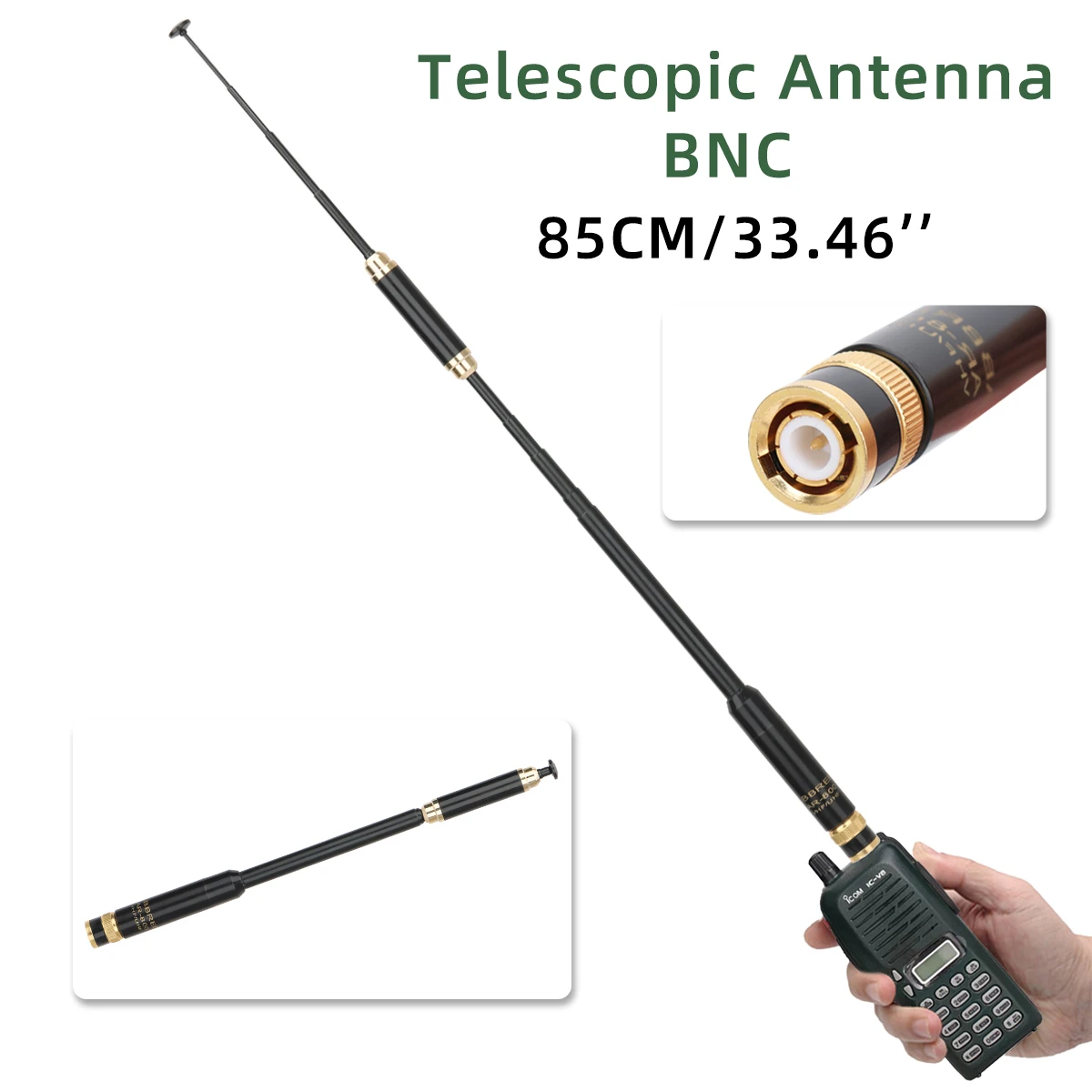 

AR-800 BNC Dual Band UHF/VHF 144/430Mhz Telescopic High Gain Antenna For IC-V8/V82/V85 TK308 HT440 CP500 Walkie Talkie Ham Radio