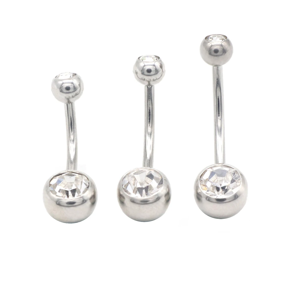 2pcs Surigcial Steel Belly Bar Double Clear Gem 14G 6mm 8mm 10mm 12mm 14mm 16mm Nave Ring Women Jewelry Body Piercing Jewelry