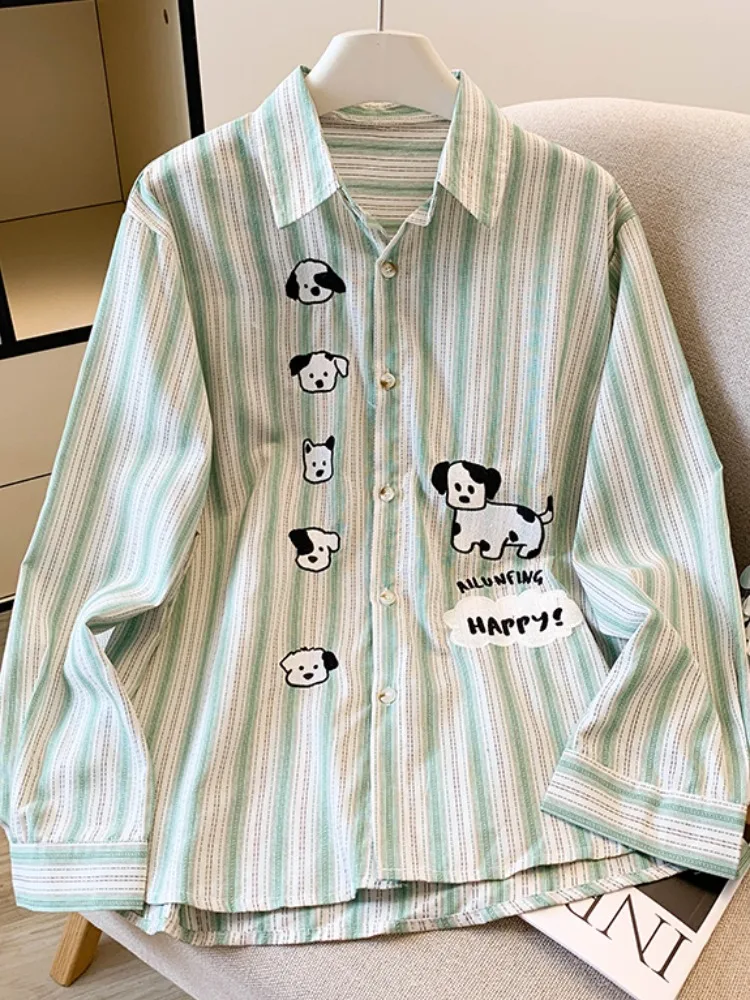 

Оригинальный дизайн, вышитый полосатый длинный воротник-свек irt, женский свободный облегающий топ, рекомендуется для себя осень...