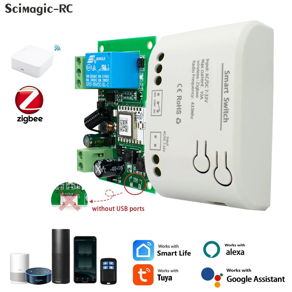Zigbee-スマートリレーモジュール,1チャンネル,AC, DC, 7-32V, USB, 5V, RF,ワイヤレス,リモートコントロール,スマートホーム,Alexaで動作