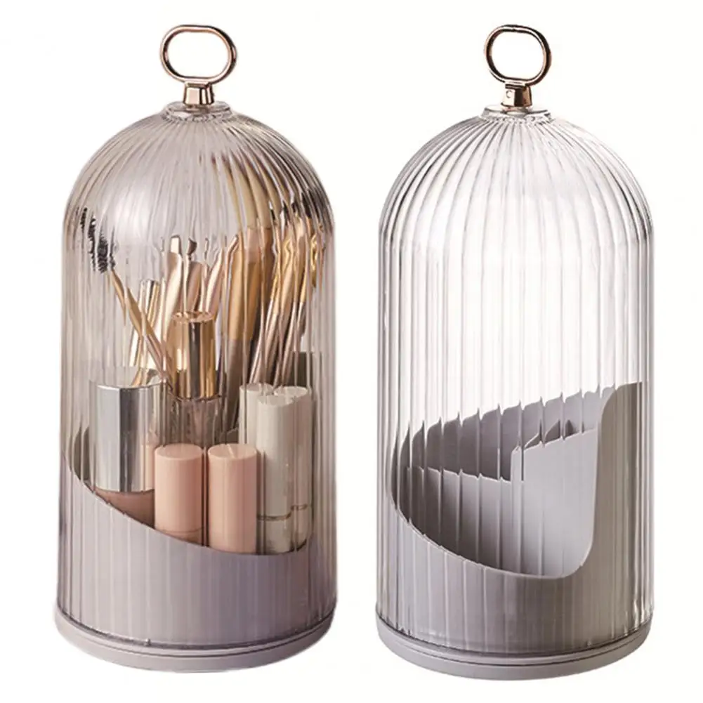 Compact Makeup Storage Solution 360-degree Rotating Makeup Brush Holder Capacity Countertop Organizer Dustproof Display Case