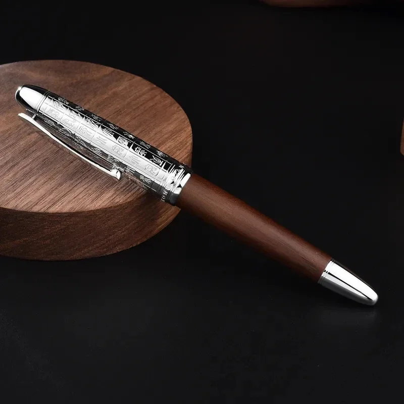 Hongdian 6016 Natural Wood Fountain Pen Retro Beautiful Sliver Oracle Cap EF/F Nib Brown Wooden Office Business Writing Gift Pen