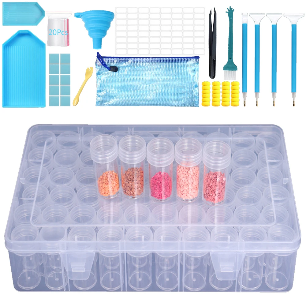 

DIY Diamond Painting Storage Box with Complete Tools Mosaic Accessories Kit Plastic Mud Pen Tray Accessory Set Beads Container