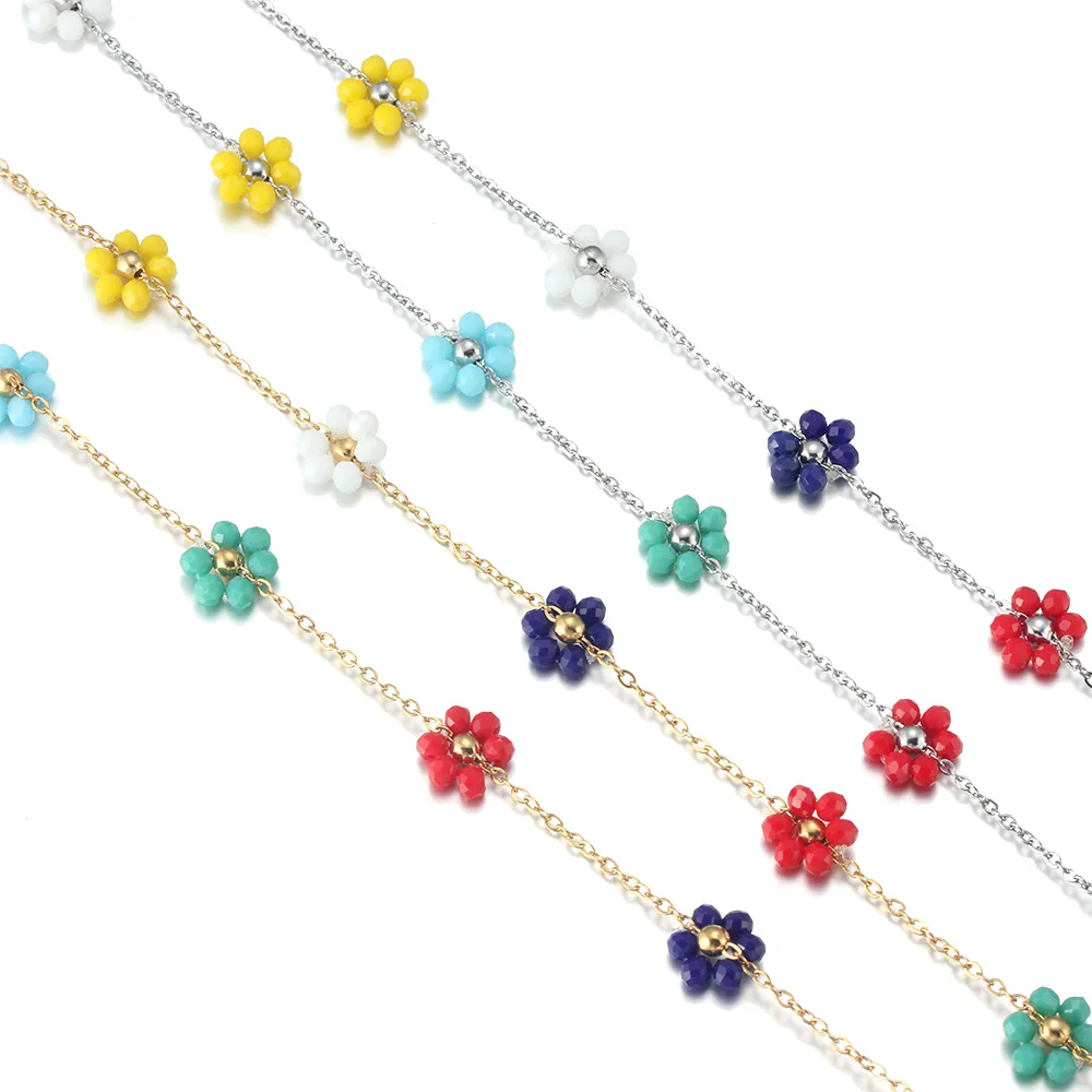 

1-2 Meter/Lot Stainless Steel Multicolor Flower Chain For DIY Necklace Bracelet Charm Jewelry Making Supplies Craft Accessories