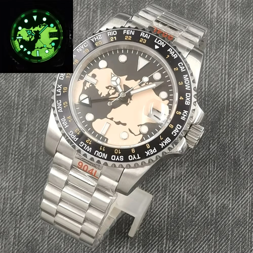 40mm Bliger Sapphire glass Stainless  Intense luminous NH34 Mechanical watches President Steel bracelet Automatic GMT Mens watch