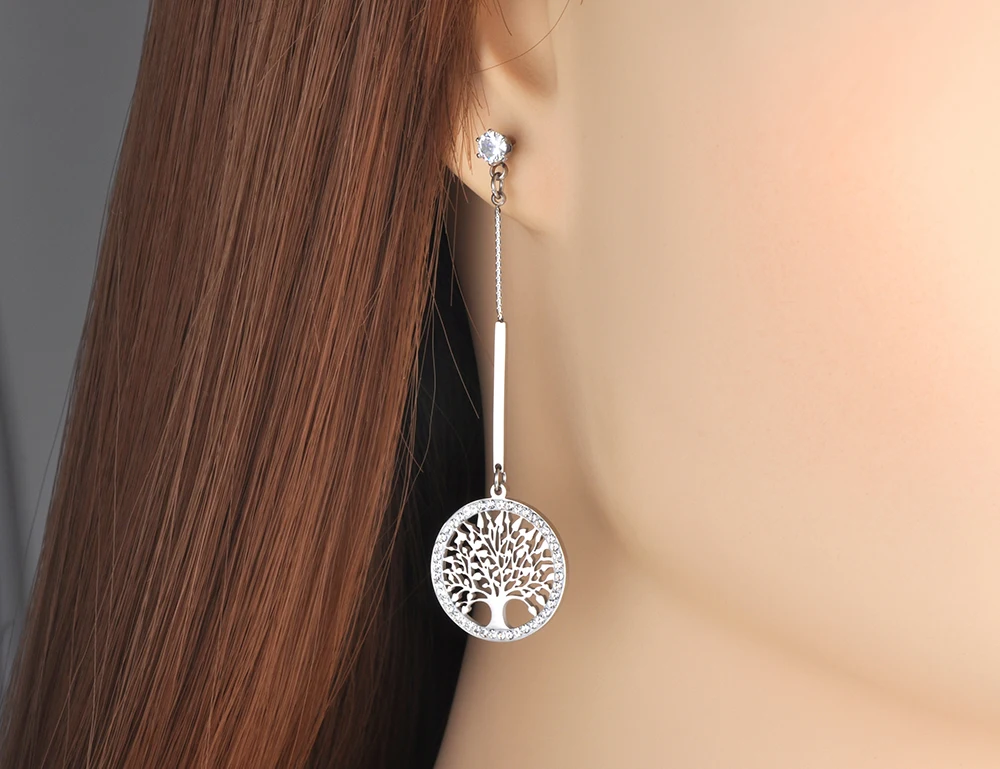 Lokaer Bohemia Stainless Steel Flowers Tree Tassel Earrings Jewelry Trendy Clay CZ Crystal Dangle Earrings For Women Girl E19123