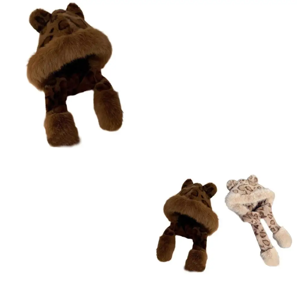 

652f пушистая плюшевая шляпа с капюшоном для взрослых популярных ловцов с медвежьими женщинами зимняя шляпа теплый шляп для на