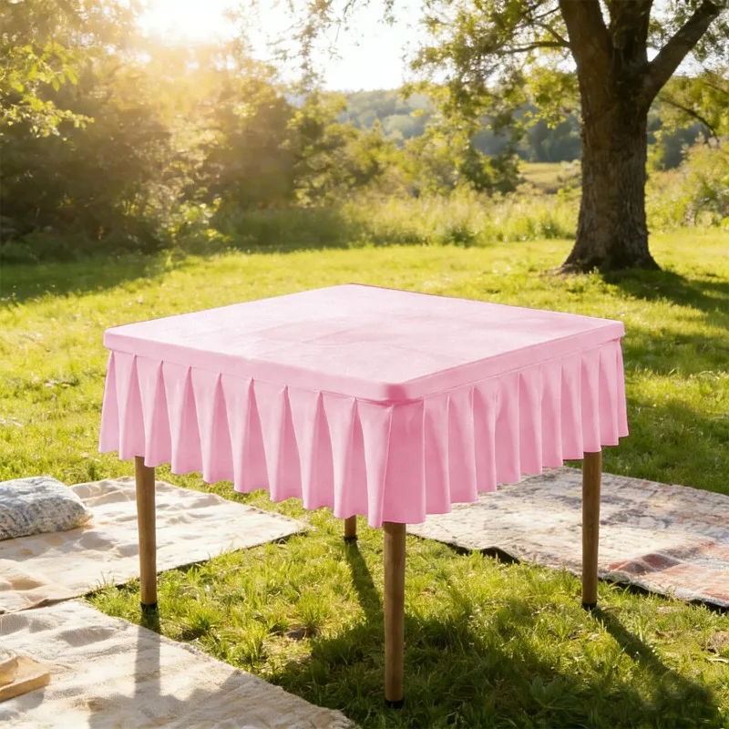 Outdoor Square/Round Table Cover Stretch Solid Tablecloth with Skirt Swag Ruffle for Wedding Banquet Hotel Home Party Decoration