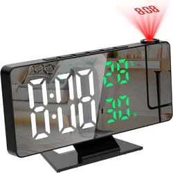 180° Rotation Projection Digital Alarm Clock Temperature Humidity Night Mode Snooze 12/24H USB Powered Projector Table LED Clock