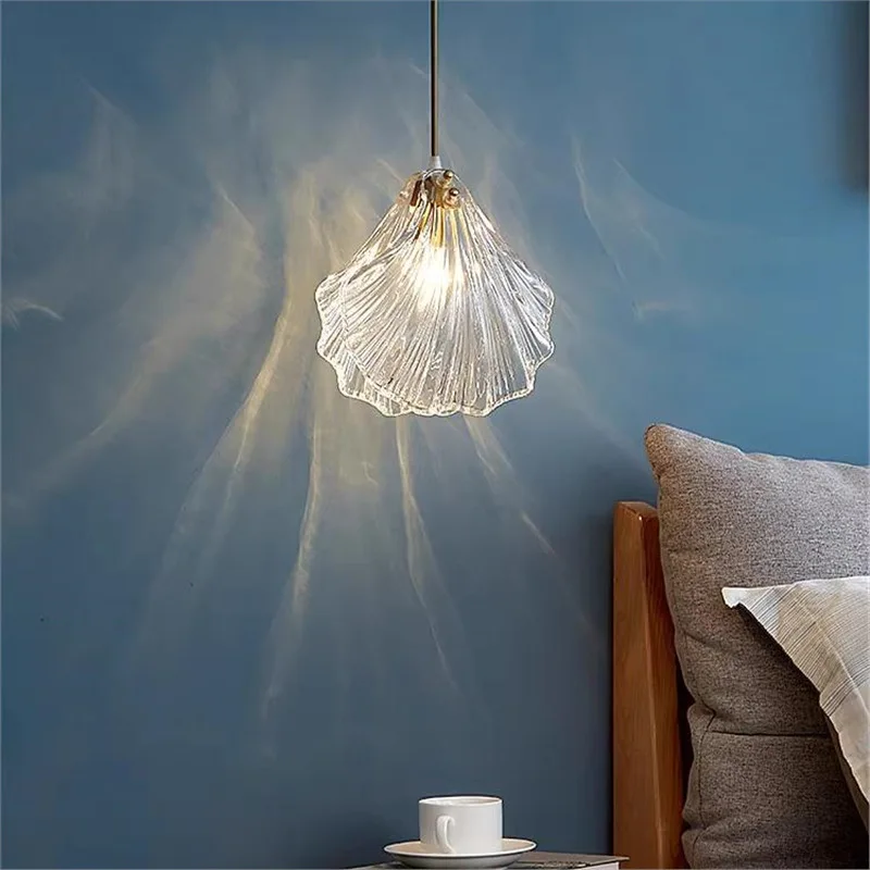 

Post Modern Glass Pendant Lights Creative Sea Shell Lampshade Bedroom Bedside Hanging Lamp Interior Decoration Lighting