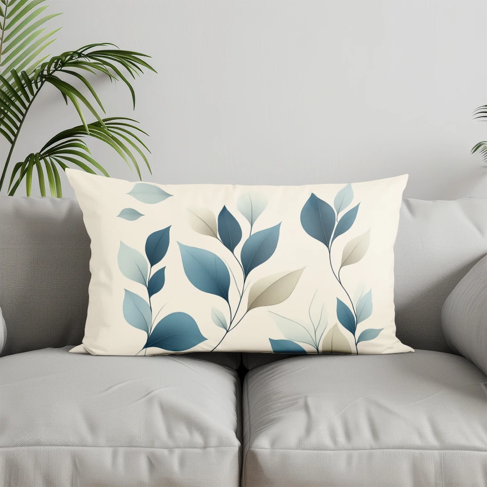 Home Decor Blue Leaf Pattern Rectangle Pillow Suitable For Sofa Bedroom Car Pillow Cover Cushion Rectangular Back Cushion