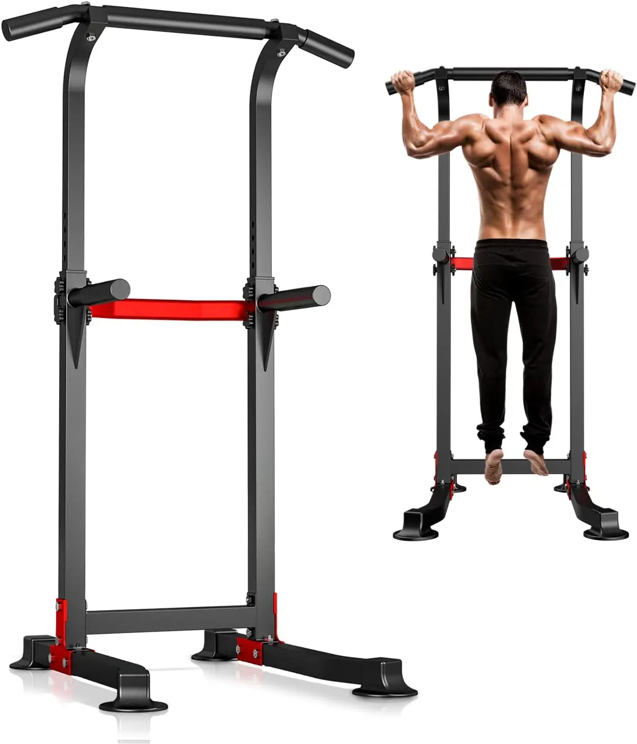 

Up Bar Dip Bar Power Tower Workout Dip Station Height Adjustable Free Standing Chin Up Bar Home Gym Equipment 330LBS Weight