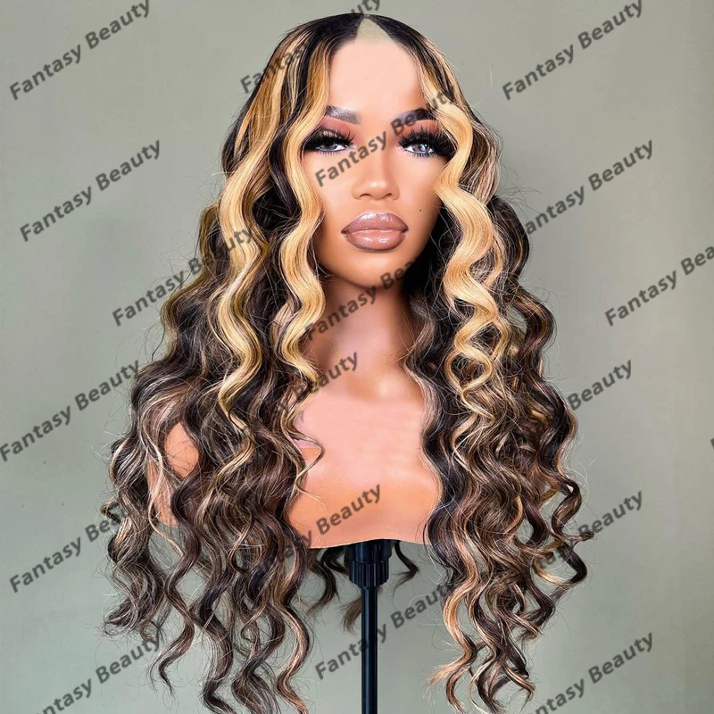 

Highlight Honey Blonde Human Hair 1x4 Size V Part Wigs for Black Women Glueless Adjustable V Part Body Wave Blonde Remy Hair Wig