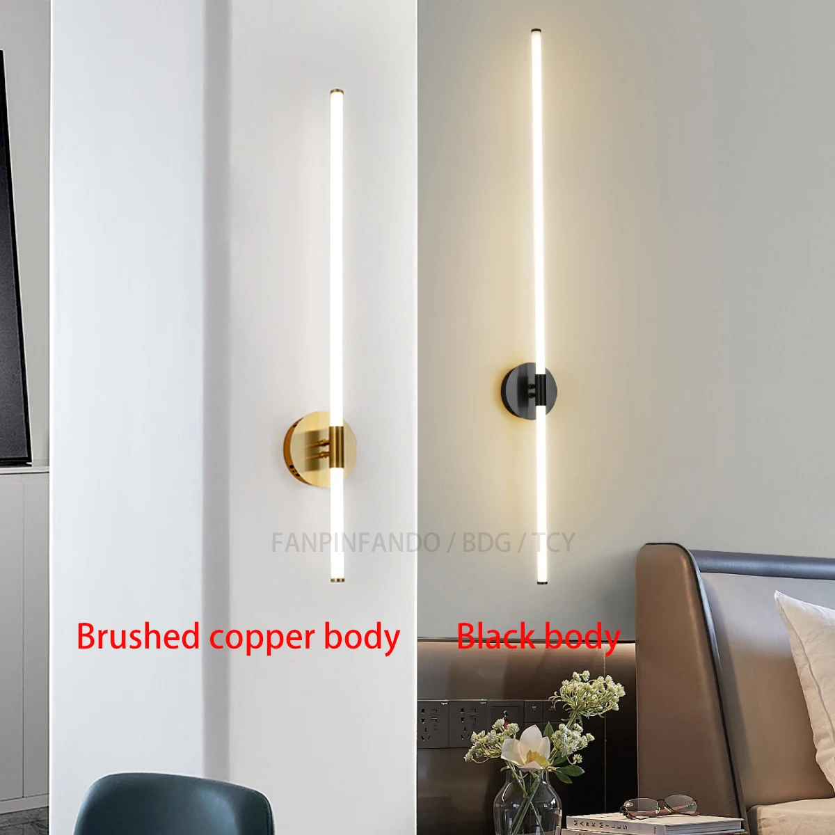 Modern LED Wall Light Strip 4500K Non-Dimmable 68cm/88cm Copper/Black Finish Contemporary Indoor Lighting for Living Room Bedroo