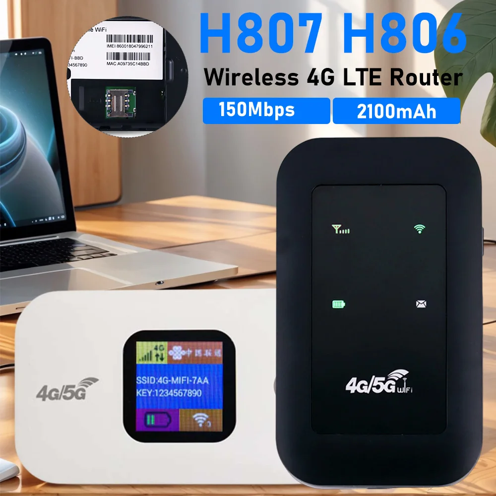 

H806 H807 Wireless Router With SIM Card Slot 150Mbps Portable Mobile WiFi Router 2100mAh 4G LTE Modem Wi-Fi MiFi Hotspot Device