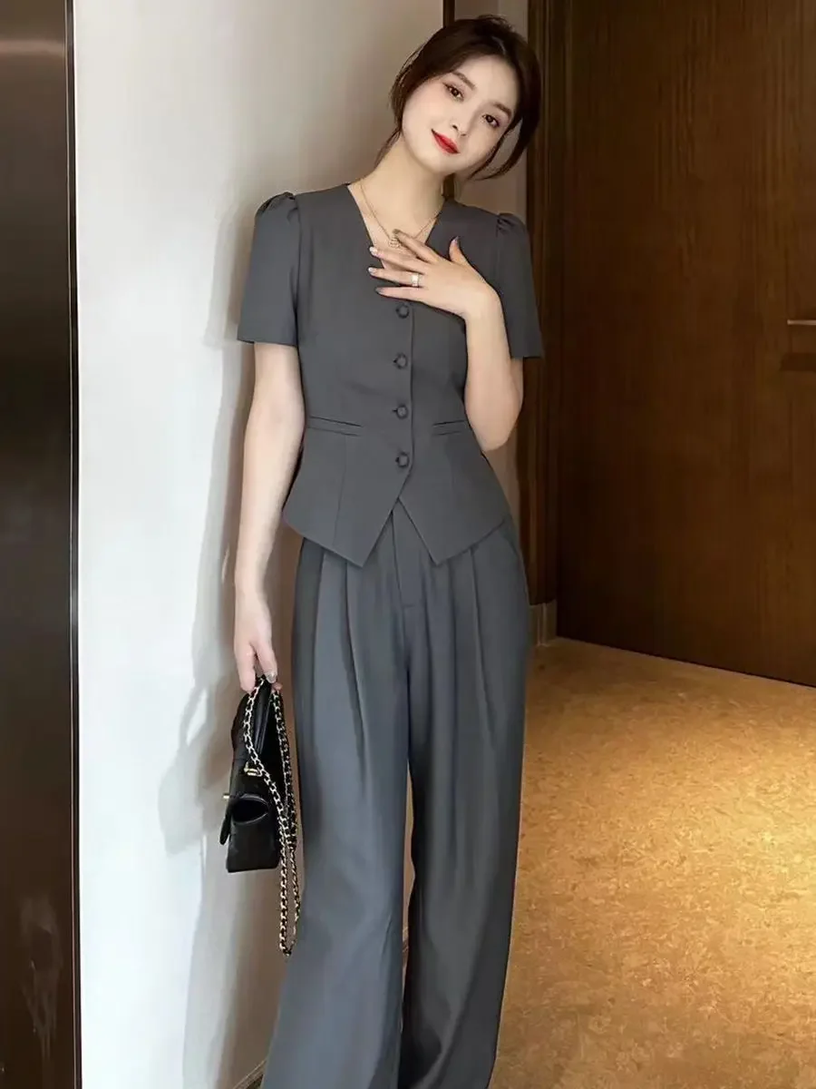 Ladies Trouser Summer 2024 Suits Grey Women\'s Blazer and Pants Two Piece Set Fashion Clothing Classy Clothes Outfit Luxury Cheap