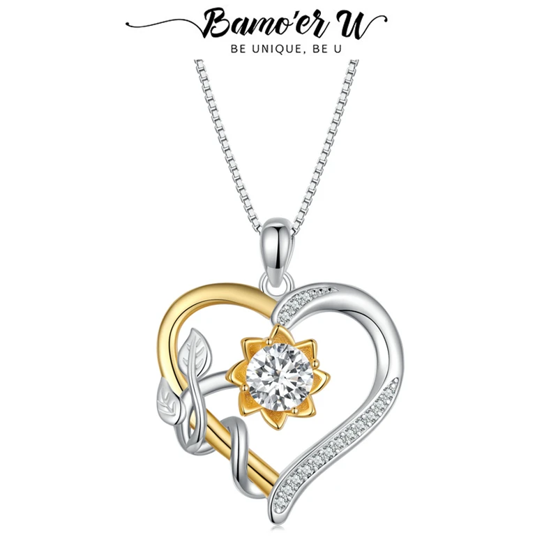 

Ожерелье Bamoer U с двухцветным муассанитом, серебро 925 пробы, уникальный дизайн в форме сердца и цветка, сертифицированное ожерелье, женские ювелирные изделия высокого качества