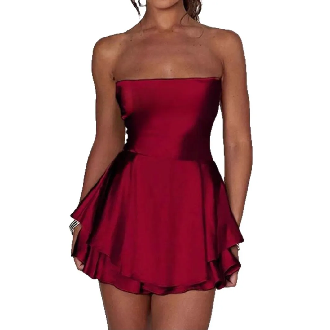 Y2K Style Satin Tube Top Backless Dress Women's Clothing 2025 Summer Vestido Feminino Robe De Soirée Sirene Femme Longue