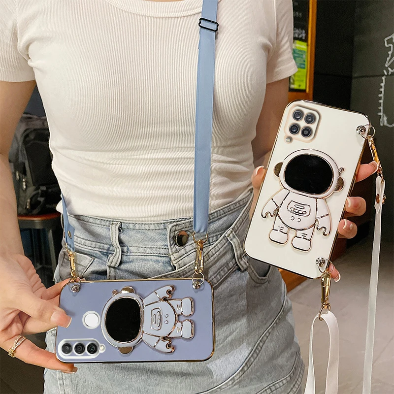 Astronaut Crossbody Lanyard Phone Holder Case For Huawei P smart Plus Y7 Y9 Prime 2019 2020 2021 Psmart Z Pro Stand Back Cover