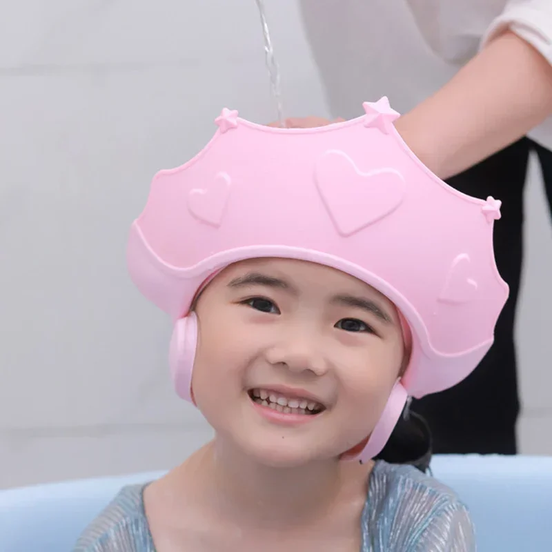 Gorro suave ajustable para ducha de bebé, gorro para lavar el cabello, protección para los oídos, champú seguro para niños, protección para la cabeza