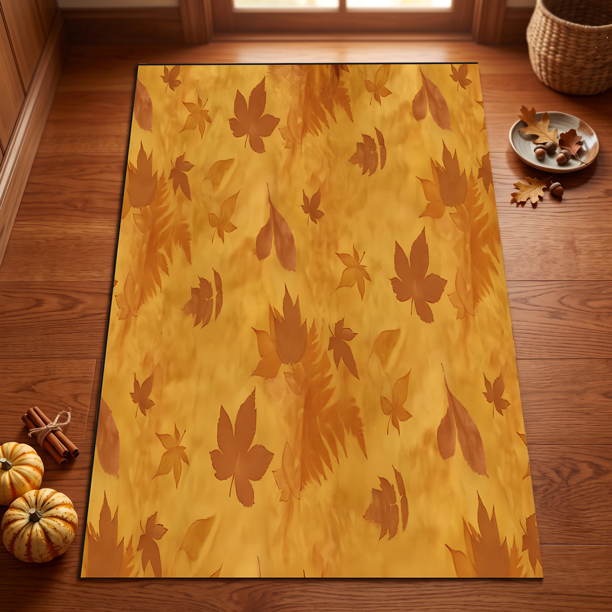 Velvet Rug Deep Light Maple Leaf Print Warm Retro Style for Living Room Bedroom Home Decor