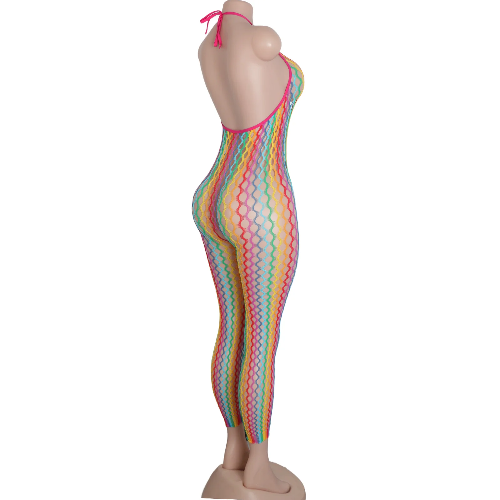 Exotic Fishnet Bodysuit Rainbow Accents Wholesale Lingerie Dancewear Adult Outfits Night Club Performance Costumes Stripper