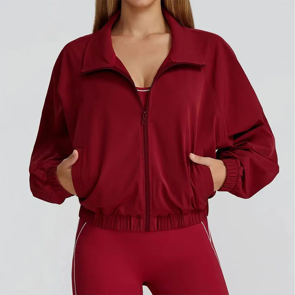 

Женская куртка для йоги с длинным рукавом, новая быстросохнущая спортивная куртка с подъемным воротником для женщин, топ на молнии, ветрозащитный для бега на открытом воздухе