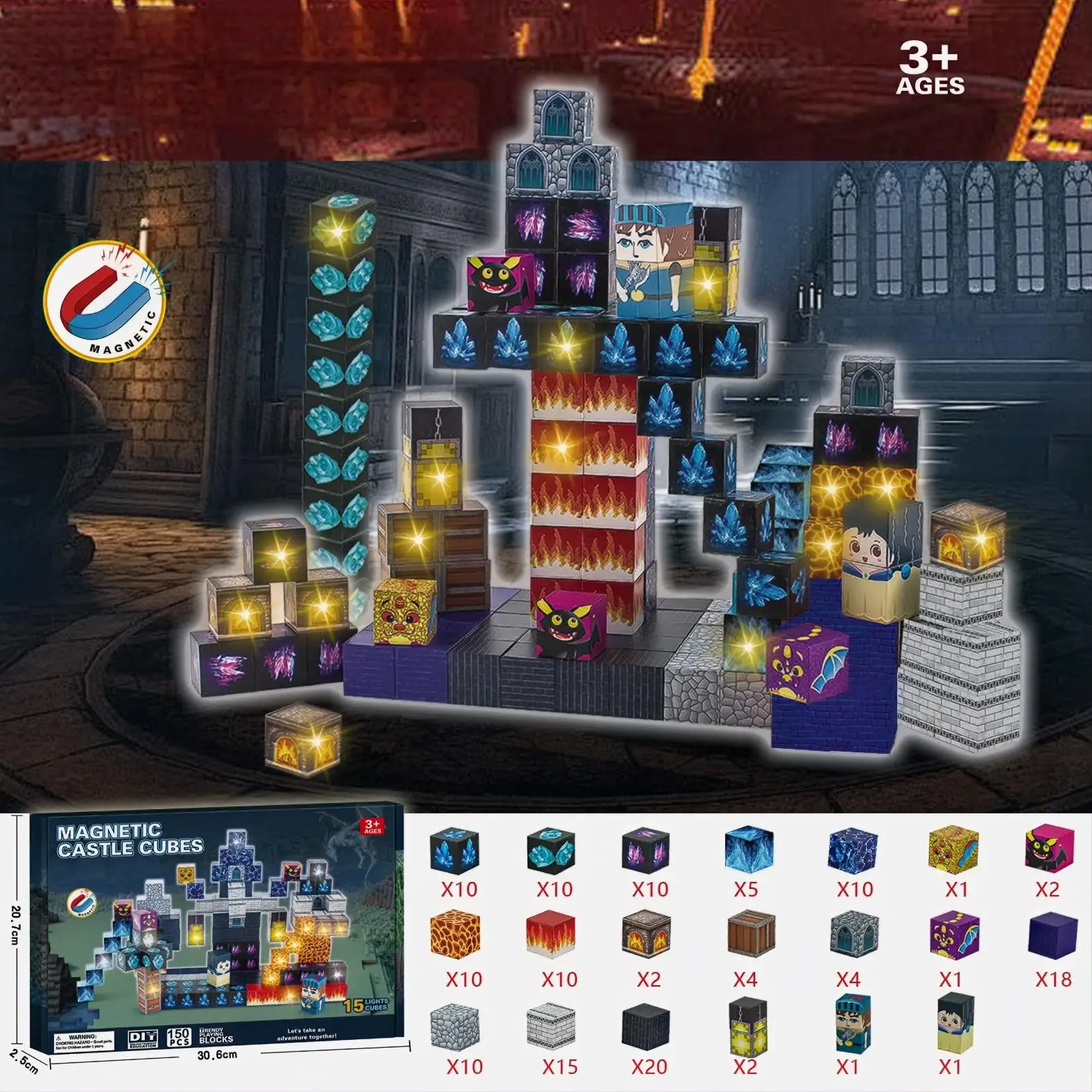 2025 LED Magnetic Blocks with light - Plants vs Zombies, Ice & Dark Series, Montessori STEM Toys for Kids 3+ Boys Girls Gifts