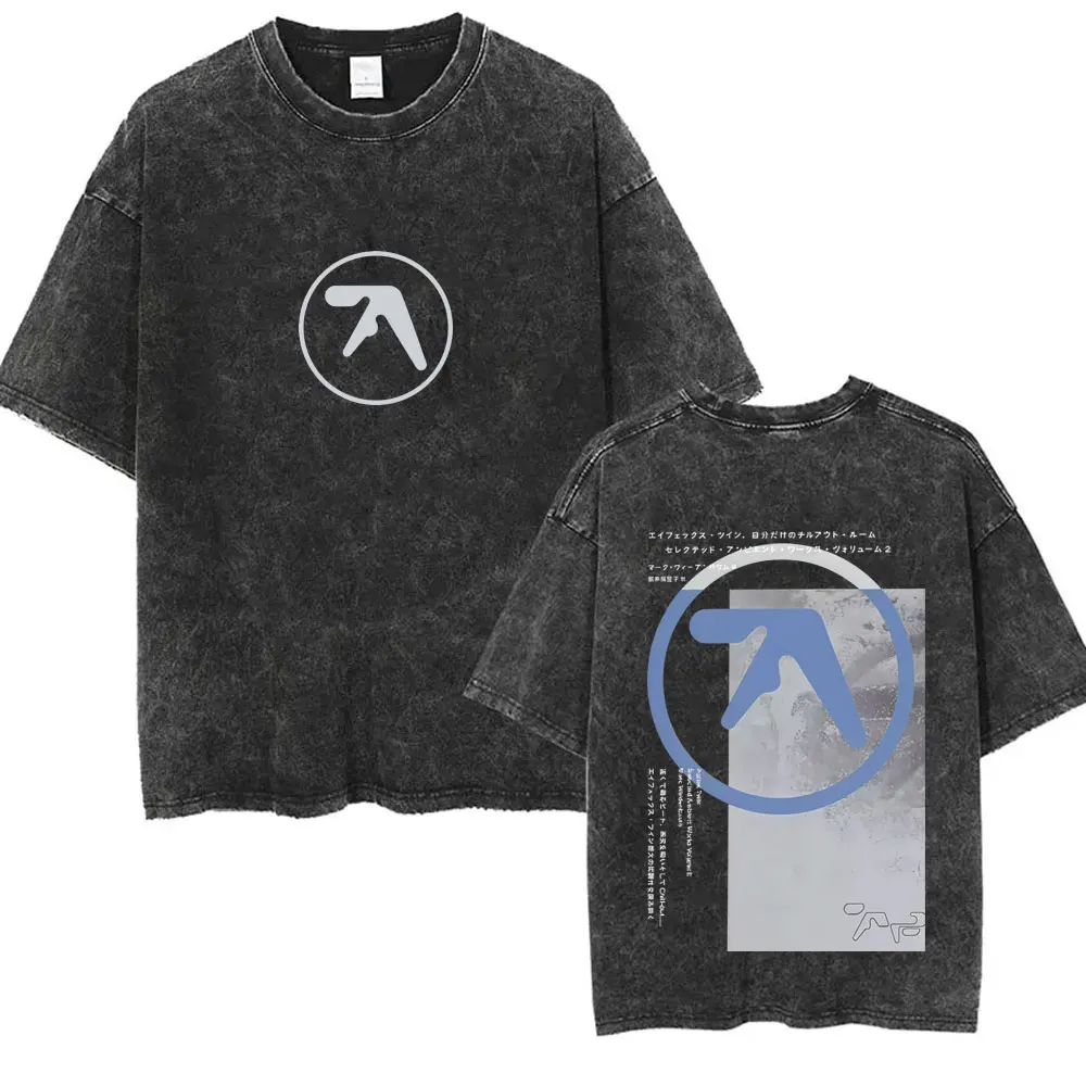 Washed Vintage Aphex Twin Graphic T Shirt Men Women Korean Fashion Trend Short Sleeve T-shirt Men's Casual Cotton Retro T-shirts