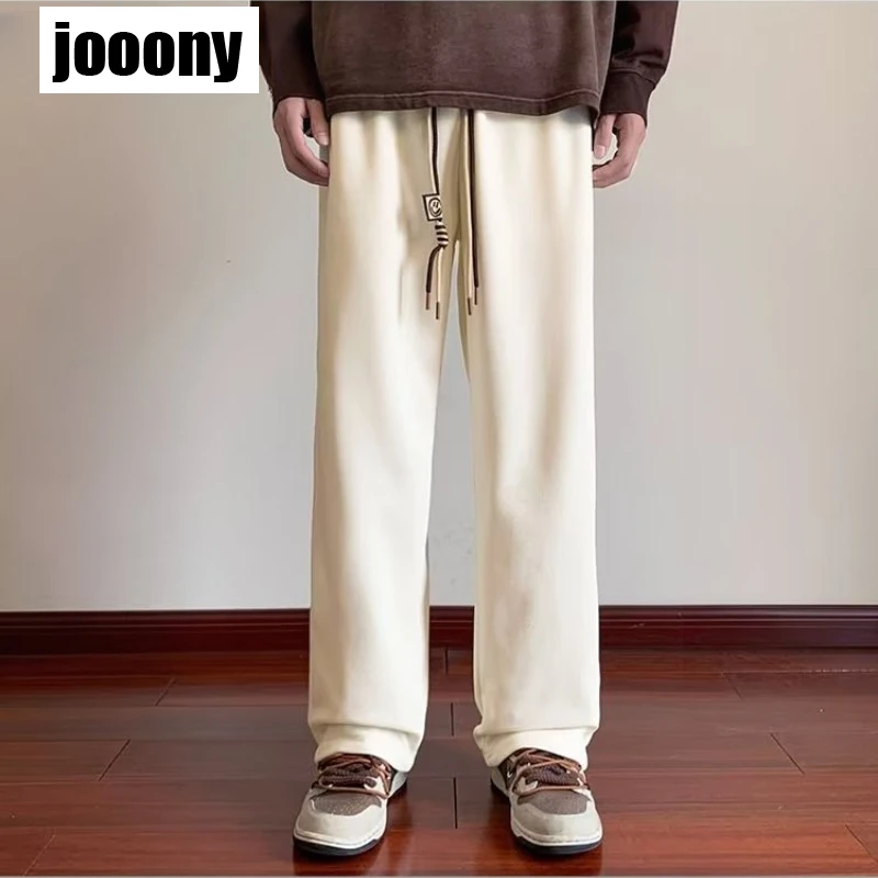 Men 2024 Spring Autumn Hip Hop Baggy Pant Straight Leg Sport Pants Side Label Design Streetwear Male Trousers Joggers Sweatpants