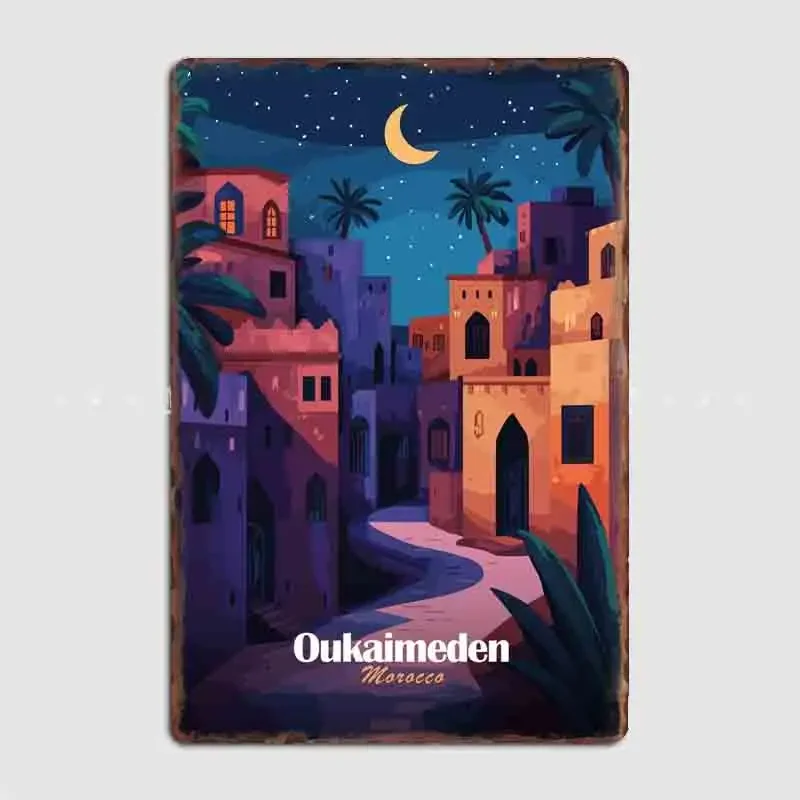 

Night Scene Travel Oukaimeden Morocco Night Metal Sign Poster Indoor and Outdoor Room Decor Custom Tin Vintage Home Wall Decor