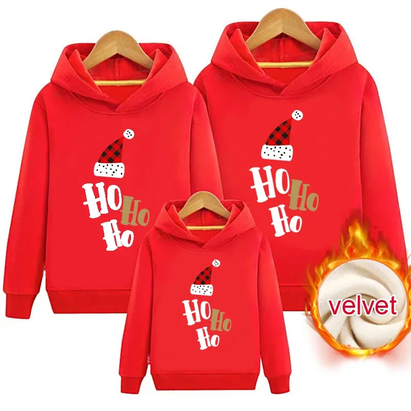 

Family Hoodies Christmas Ho Ho Sweater Casual Warm Pullover Clothes Plus Velvet Matching Clothing Winter Children Sweatshirts