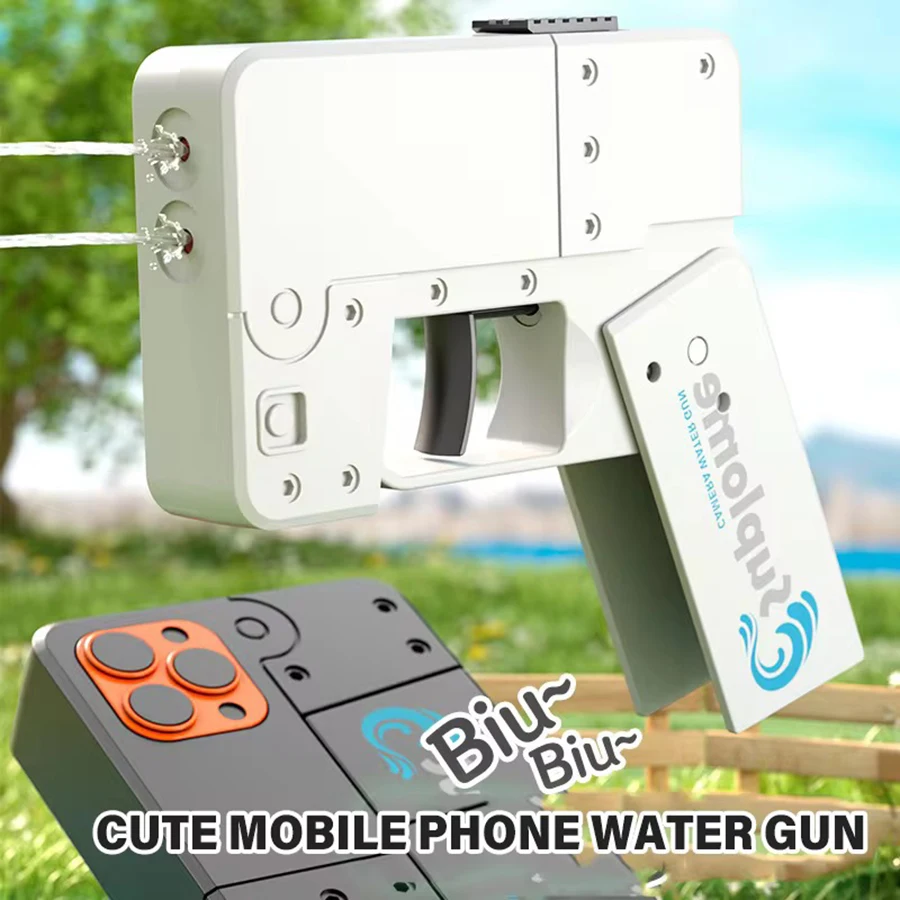 1 Stück - Neue Faltbare Handy-Wasserpistole mit Dauerfeuer und Doppelkopf-Sprühfunktion, Wasserkanonen-Modellspielzeug