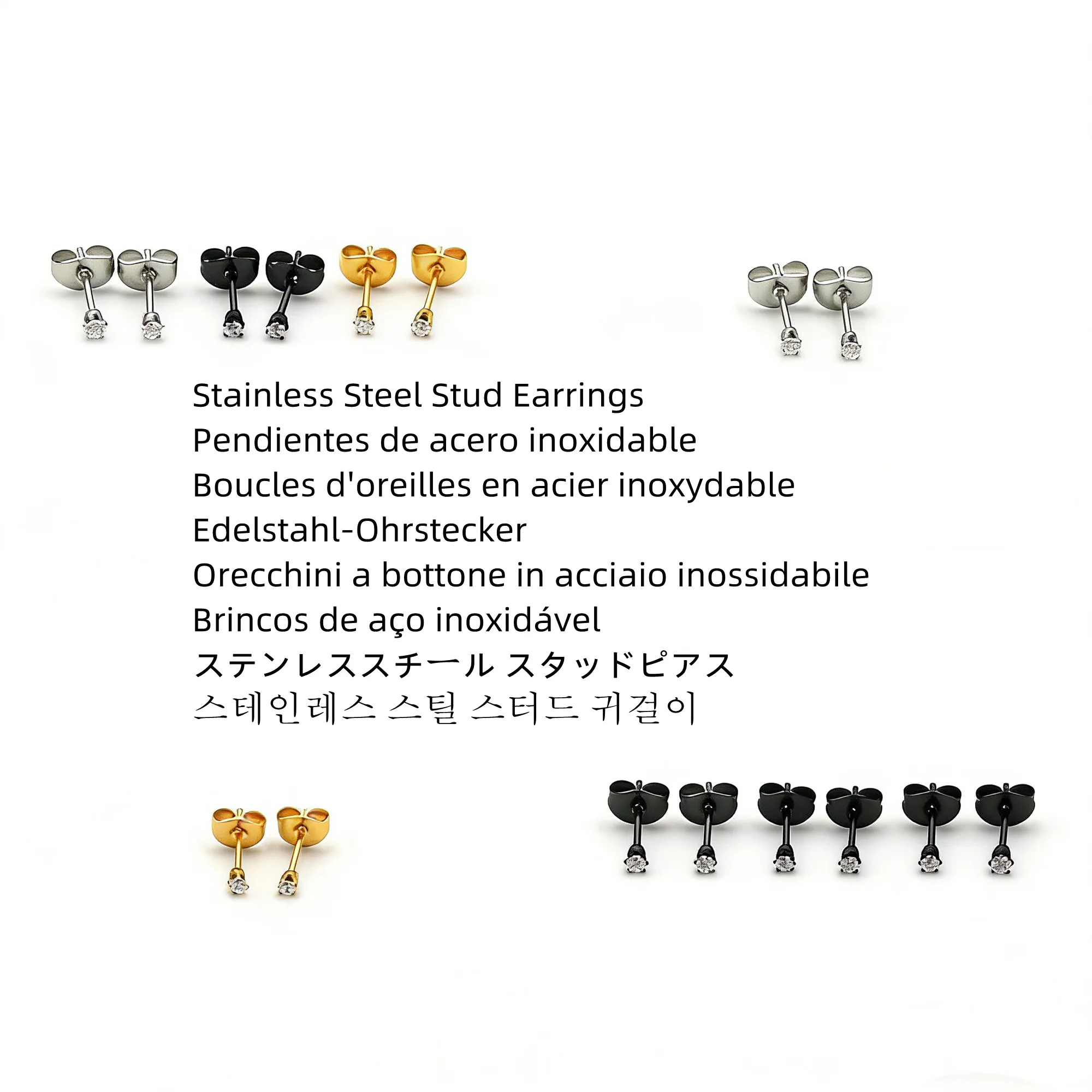 new Mini 2mm 3A round Clean Zircons Earrings with 316L Stainless Steel IP Plating - No Fade Allergy Free Quality Jewelry