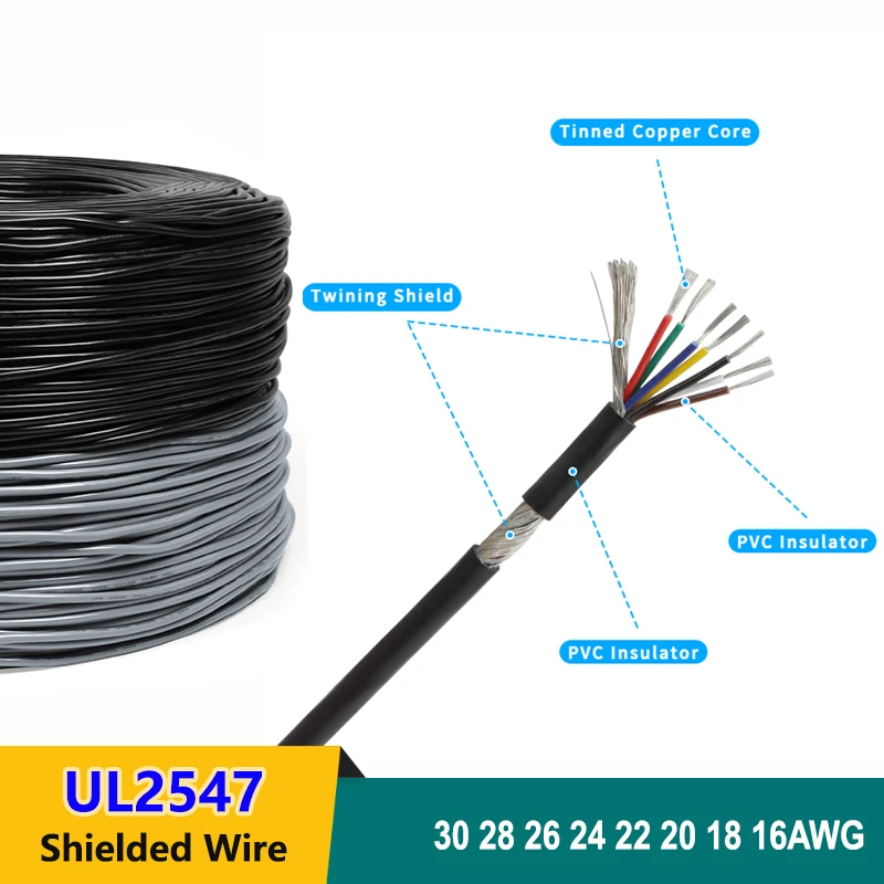 1/5M Shielded Wire Signal Cable 32 30 28 26 24 22 20 18 AWG Channel Audio 2 3 4 5 6 8 Core UL2547 Headphone Copper Control Wires