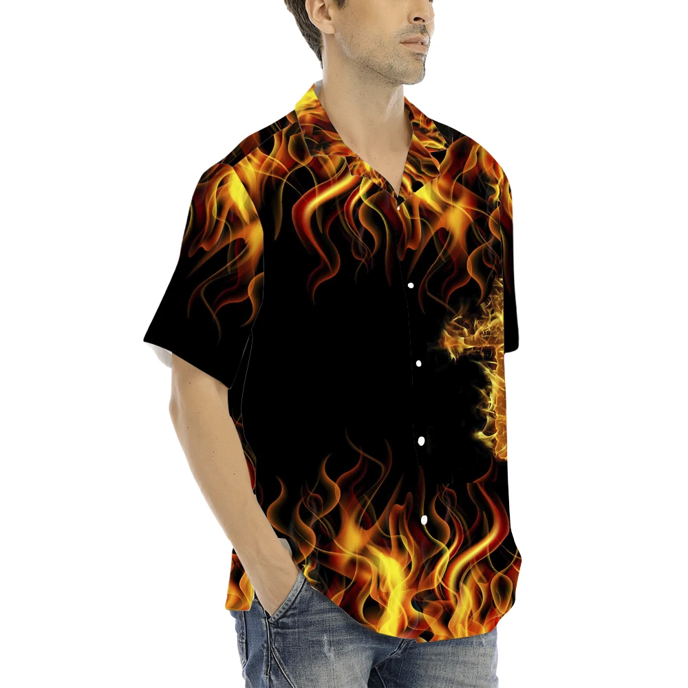 Men's Hawaii Shirts Fire Flame 3d Print Shirts Men Women Fashion Oversized Blouse Men's Lapel Shirt Beach Camisas Men's Clothing