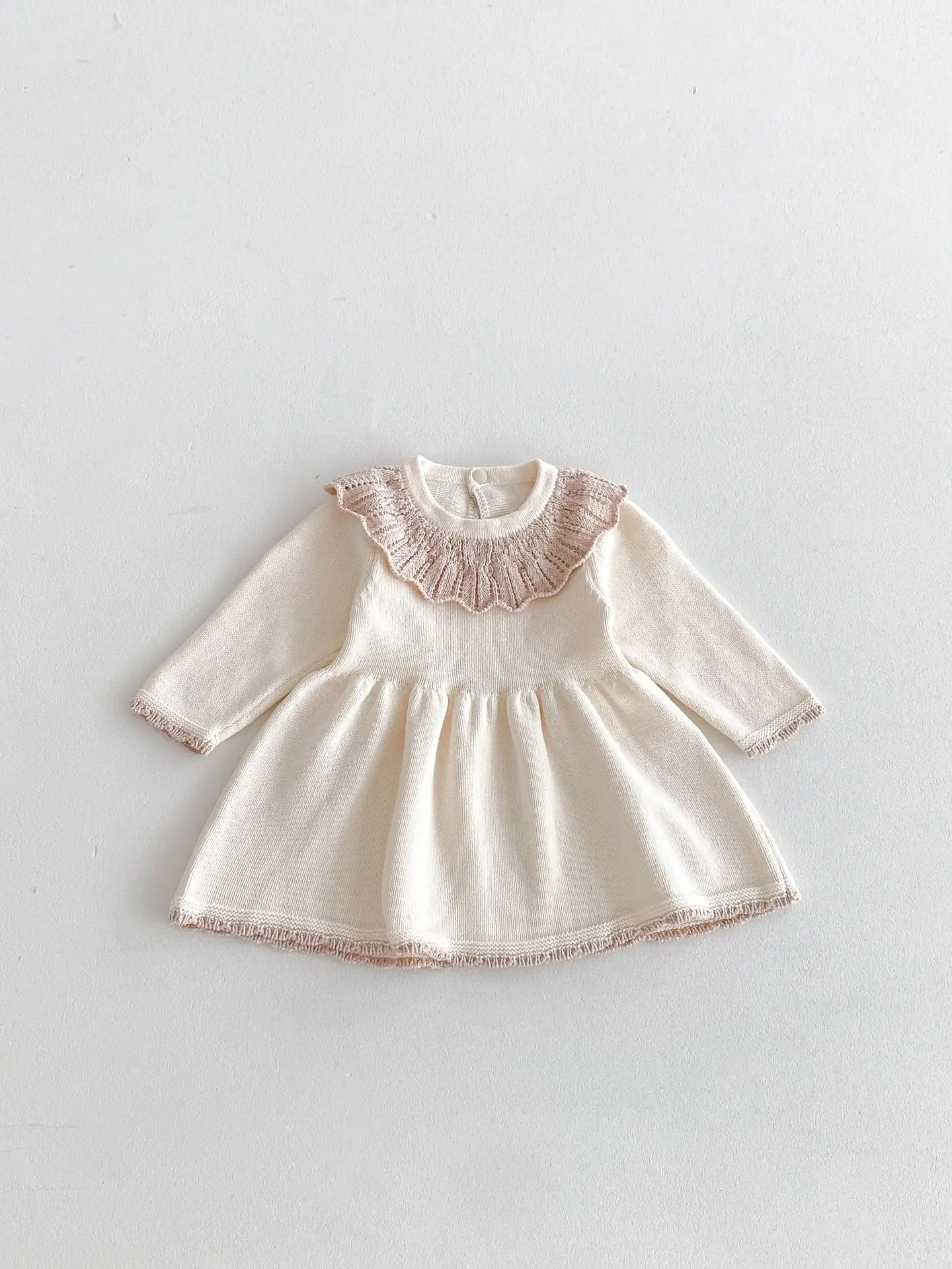 2024 Autumn New Baby Girl Knitted Dress Solid Lapel Infant Toddler Casual Dress Long Sleeve Cotton Princess Dress Kids Clothes