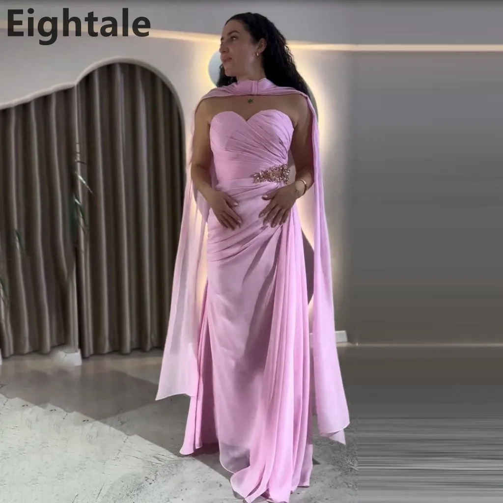 Eightale 2025 핑크 A 라인 쉬폰 맥시 이브닝 드레스 랩 포함 사우디 아라비아 페르시 파란색 댄스 파티 드레스 두바이 파티 가운 맞춤 제작