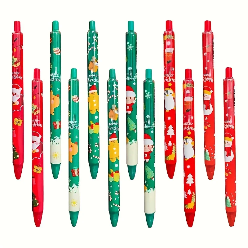 15/30pcs Christmas 0.5mm Gel Pen, Snowman Reindeer Santa Claus Print Decorative Office School Click-Type Signature Writing Gift image 6