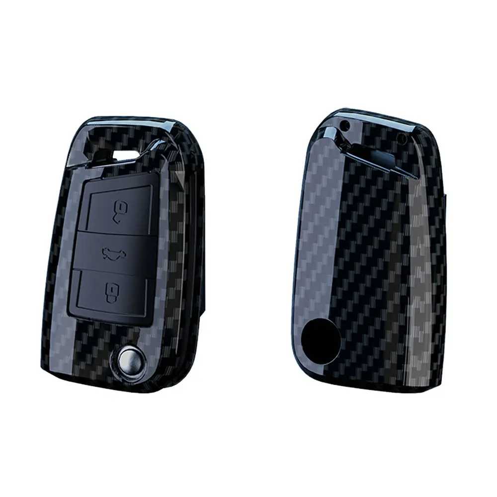 Funda para llave de coche de fibra de carbono ABS, funda Fob para VW Volkswagen Golf 7 MK7 Tiguan MK2 para SEAT Ateca Leon FR 2 Ibiza para Skoda Octavia