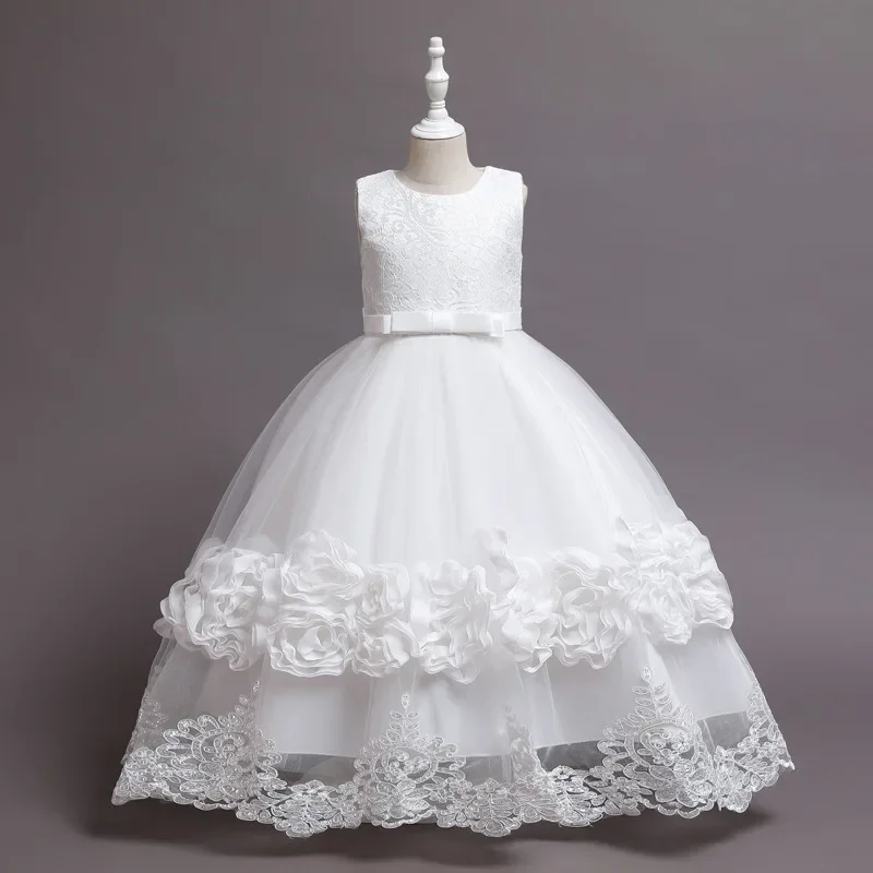 

Drincess Dress Flower Girl Dresses White Tulle Appliques With Bow Sleeveless For Wedding Birthday Party Banquet Princess Gowns