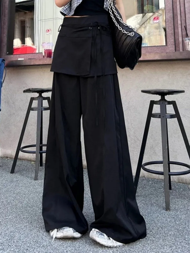 Black Wide Leg Pants Women's Casual Straight Cut Trousers Spring Summer Loose Slimming High Waist Commute Style Korean Version