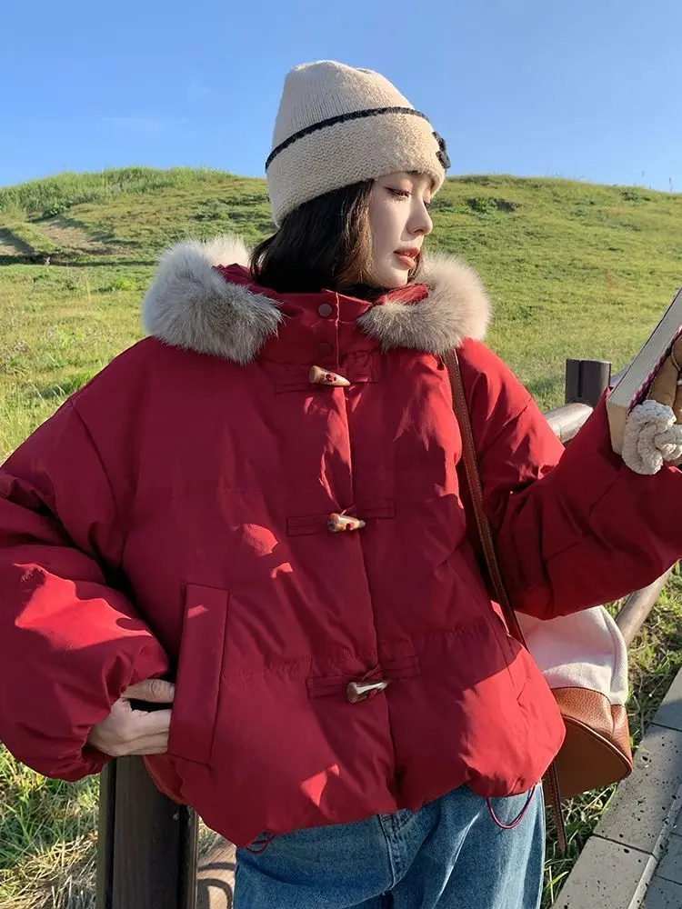 

Puffer Parkas Yellow Womens Anti-Static Warm Thickened Winter Cotton-Padded Full-Zip Pocket Casual Slim-Fit Young Ladies Fashion