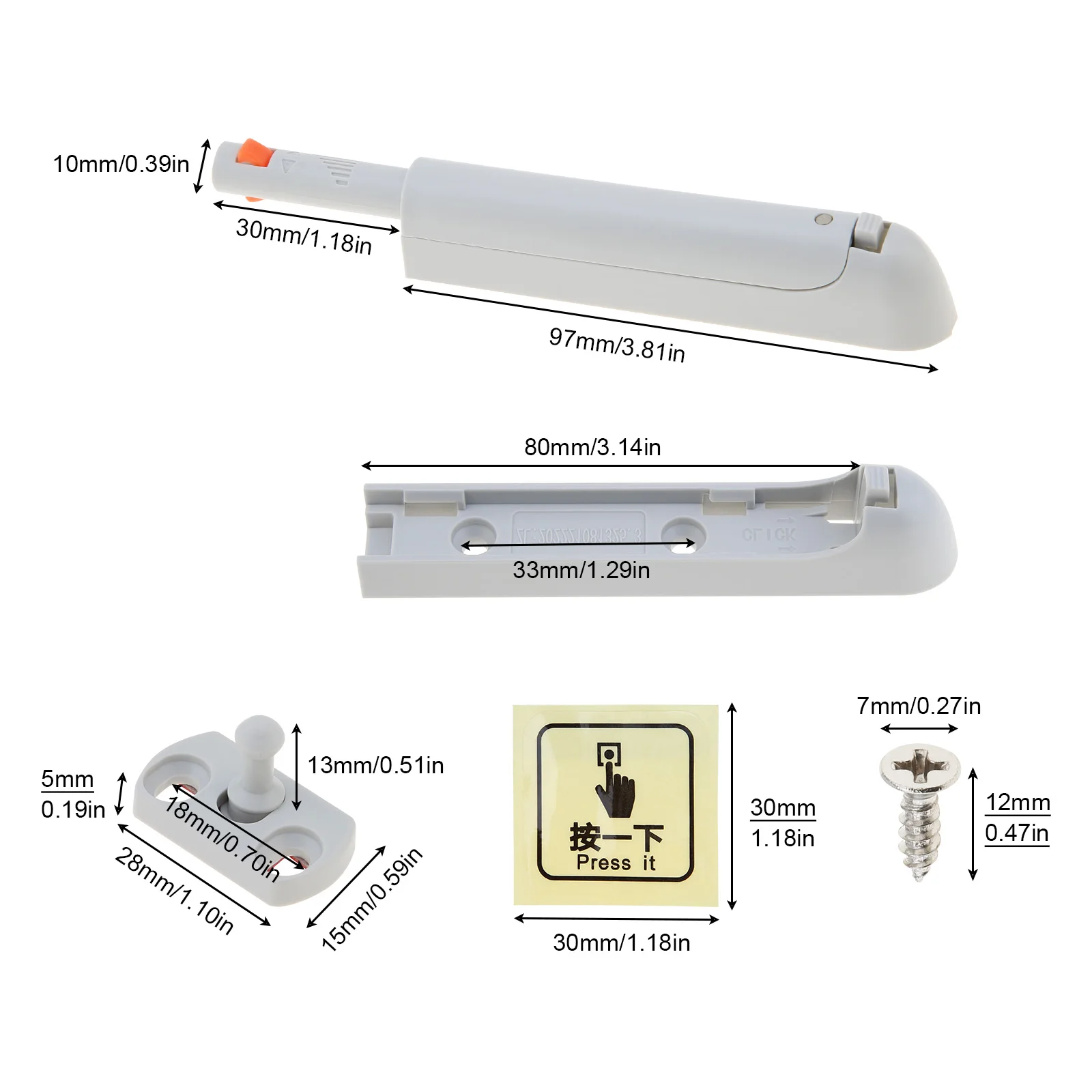 Non Magnetic Heavy Duty Push to Open Cabinet Latches Door Bouncer Devices for Drawer / Cabinets