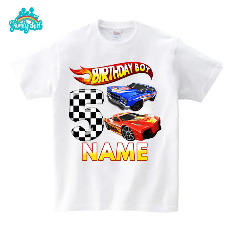 Boys Racing Birthday T Shirt 3 Year Old 2nd T Shirt Kids Shirts for Children Party 2022 Summer Custom Name Toddler Baby T Shirts