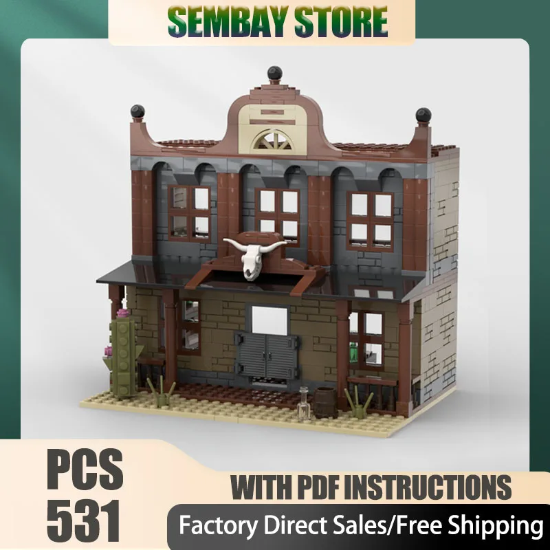 

Модульная модель городского здания MOC, строительные блоки, модульный салон в стиле Дикого Запада, технологические блоки, рождественский конструктор DIY, подарки для строительных любителей