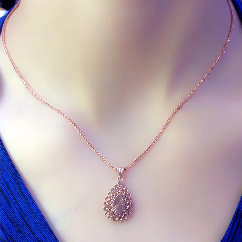 585 purple gold plated 14K rose gold new shiny creative water drop pendant neckalce for woman heavy sense fashion party jewelry