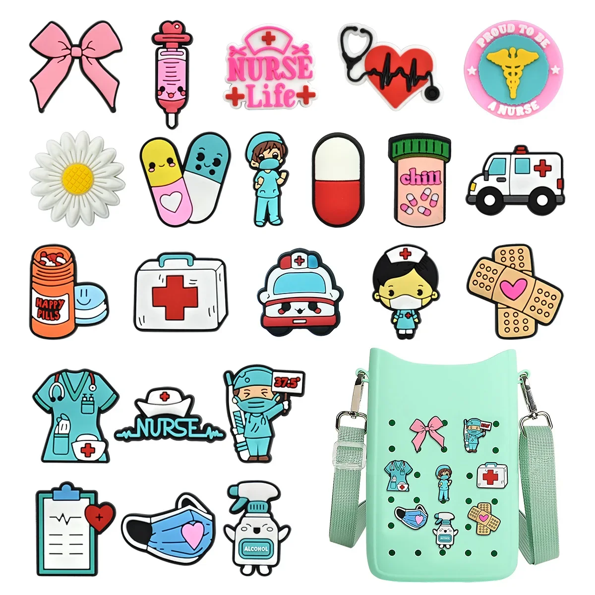 2/22pcs lot medical EVA beach bag buckle charms decorations accessories for bogg totes bag woman DIY gift travel pendant